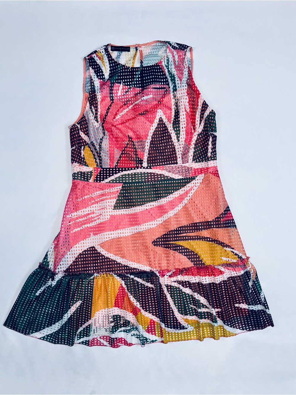 Fashion to Figure Multicolor Eyelet Ruffle Hem Dress Plus Size [ 1x, 14/16] NWOT